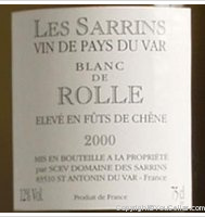 Les Sarrins - Blanc de Rolle